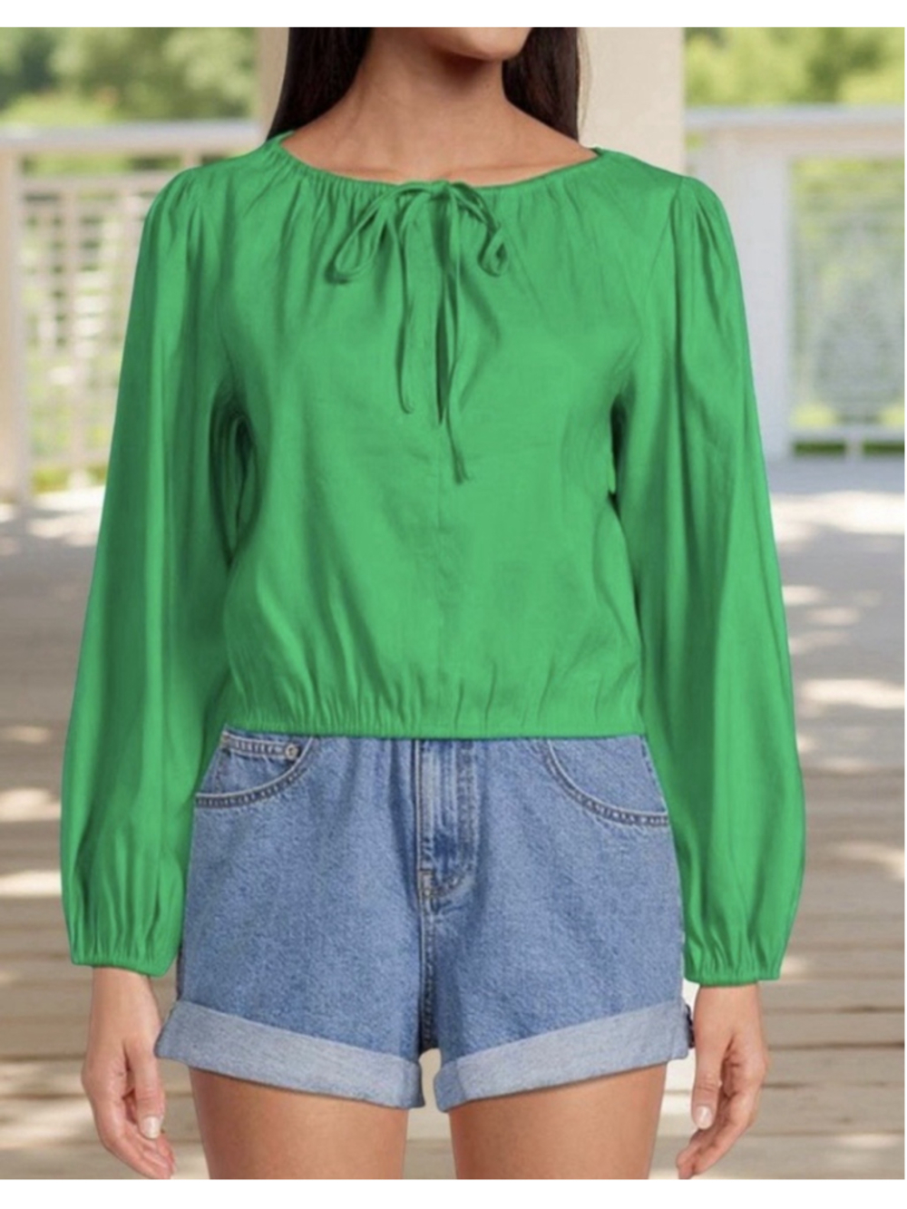 Gianni Bini Camilla Blouse Sz L Crop Green Boat Neck Blend Boho Classic Shirt